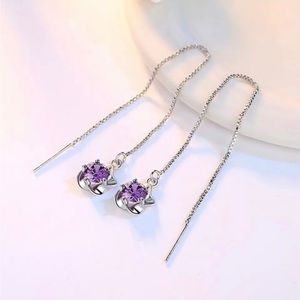 925 Sterling Silver Amethyst Flower Earrings